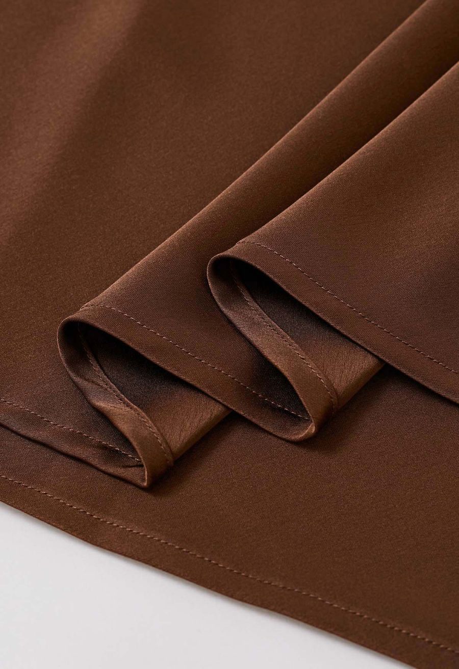 Satin Elegance Front Flap Maxi Skirt in Caramel