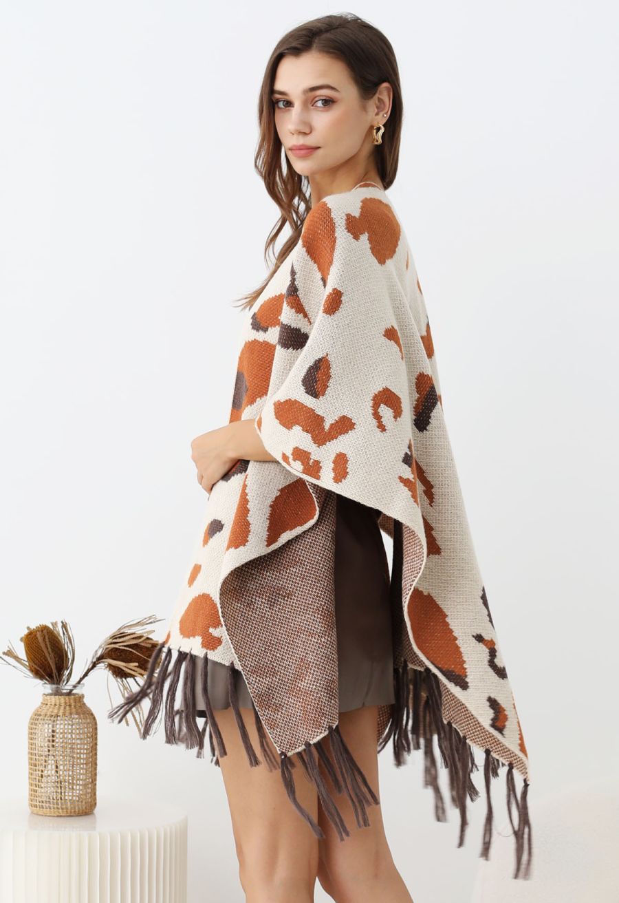 Autumn Hues Abstract Fringed Poncho
