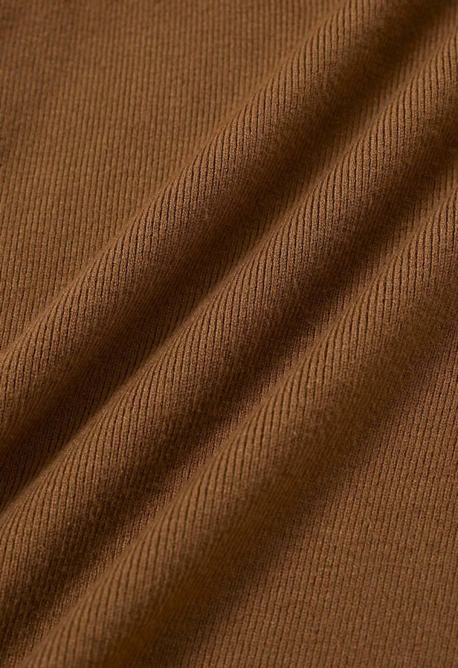 Fake Pocket Stylish Tie-Waist Knit Skirt in Caramel