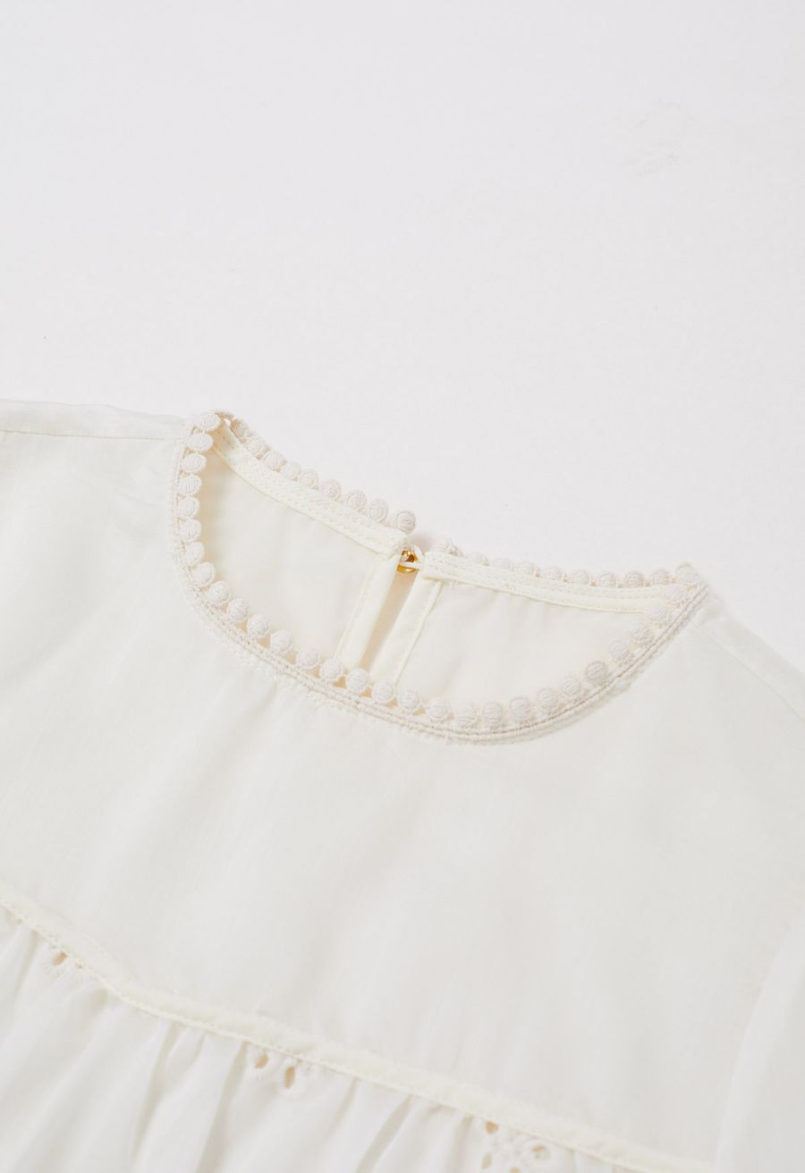 Eyelet Embroidery Peplum Long-Sleeve Top