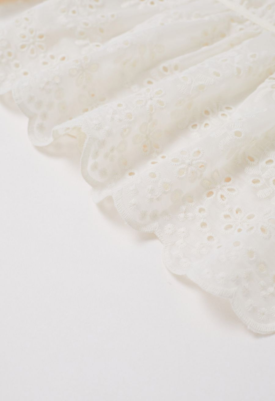Eyelet Embroidery Peplum Long-Sleeve Top