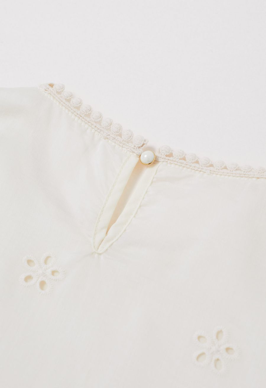 Eyelet Embroidery Peplum Long-Sleeve Top