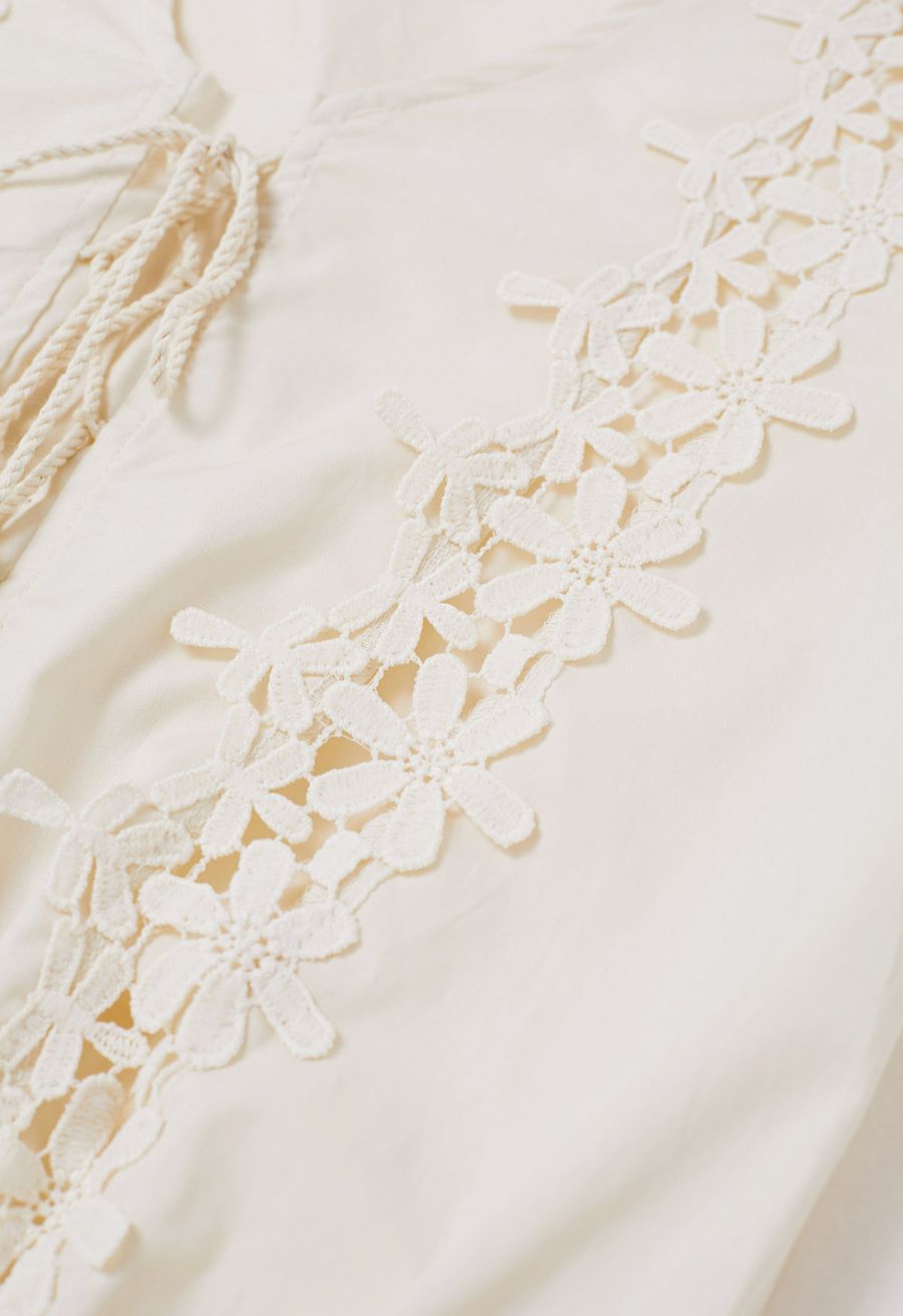 Swaying Flower Hollow Out Lace-Up Crop Top