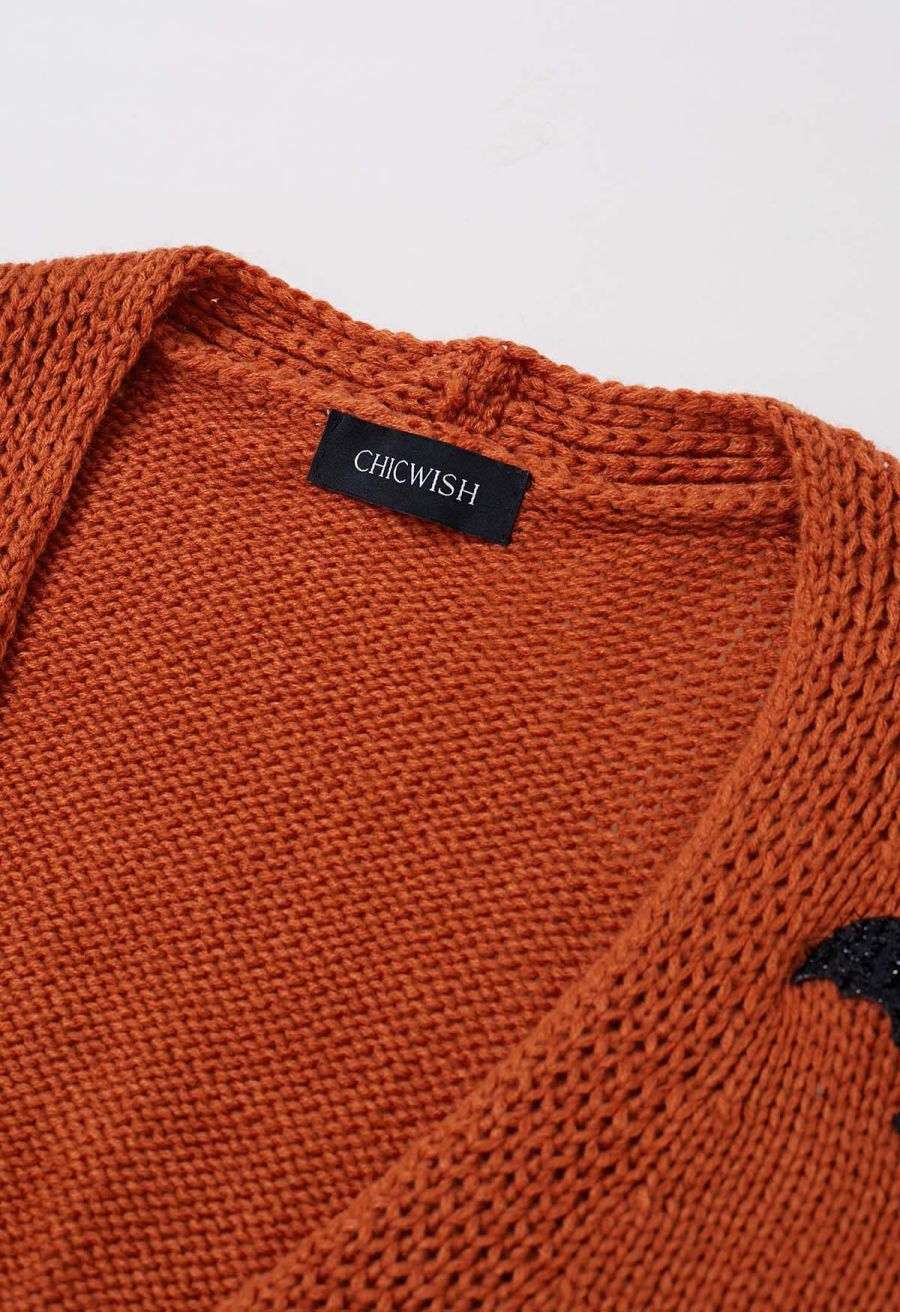 Mystic Bats Patch Buttoned Knit Cardigan in Pumpkin Halloween Costumes