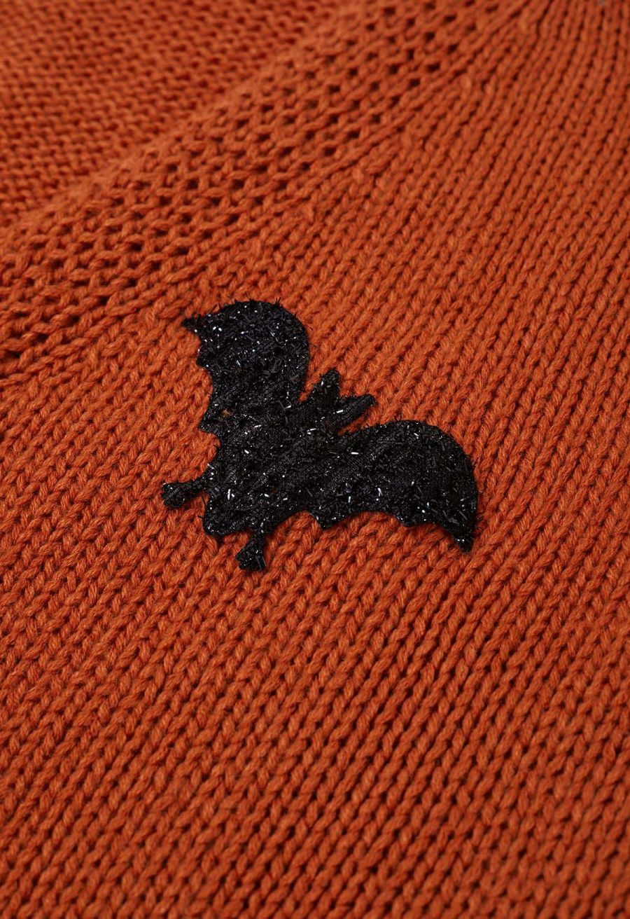 Mystic Bats Patch Buttoned Knit Cardigan in Pumpkin Halloween Costumes