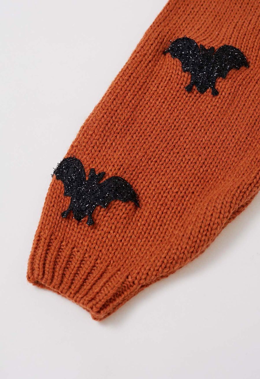 Mystic Bats Patch Buttoned Knit Cardigan in Pumpkin Halloween Costumes