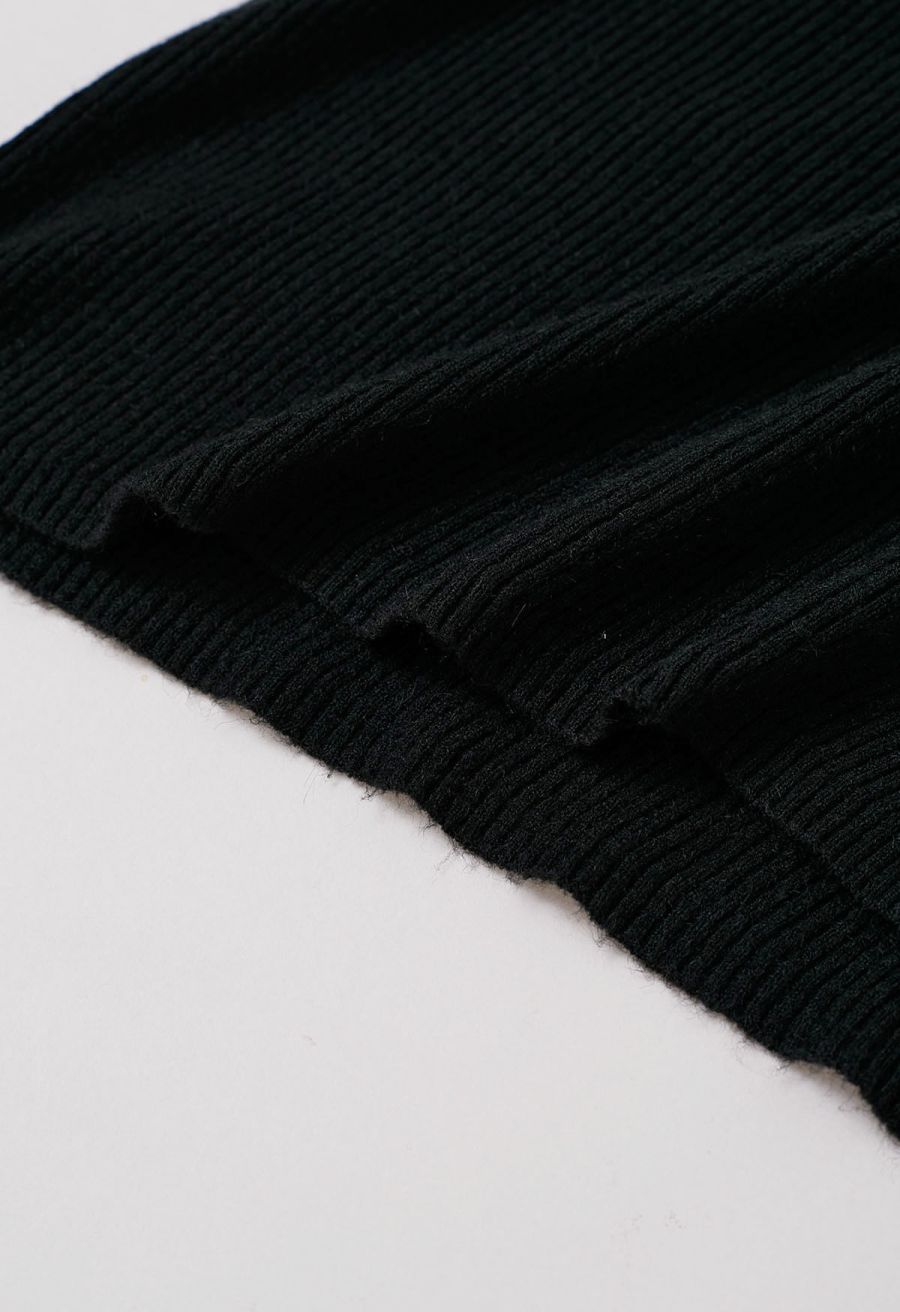 Slanted Hem Ribbed Knit Top in Black