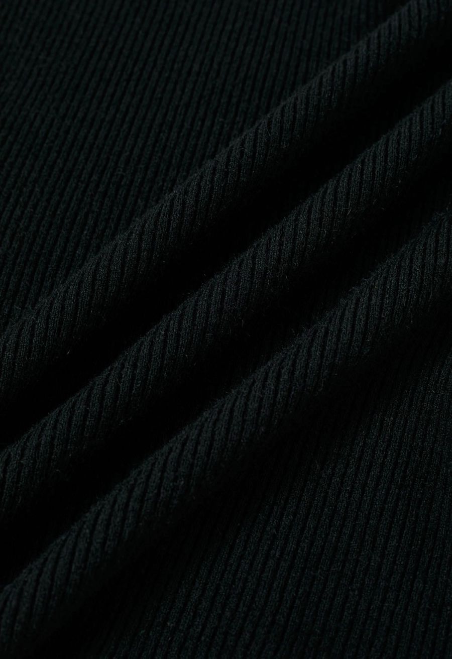 Slanted Hem Ribbed Knit Top in Black