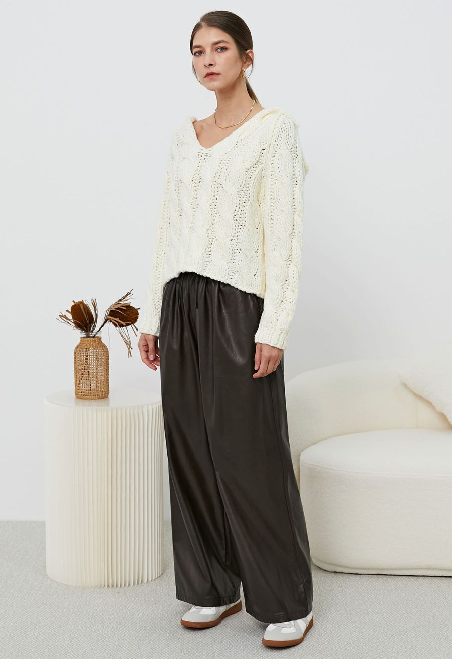 City Stroll Faux Leather Drawstring Pants in Brown
