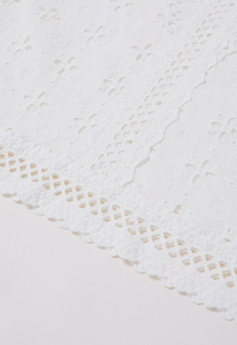 Intricate Petals Eyelet Embroidery Cotton Top in White