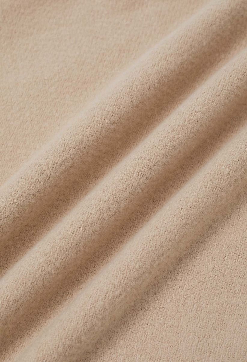 Whisper Soft Pocket Fringed Hem Poncho in Light Tan