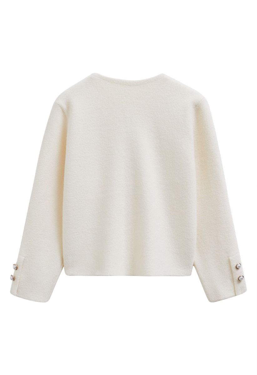 Sweetly Patch Pocket Pearly Button Knit Cardigan in Cream