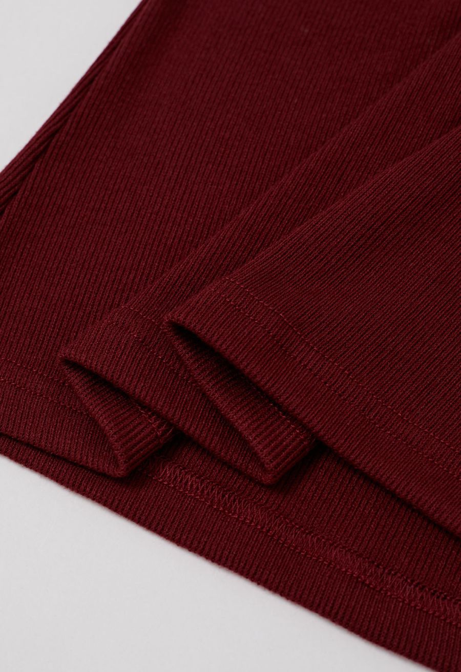 Ruched Fold Neckline Long Sleeve Off-Shoulder Top in Red