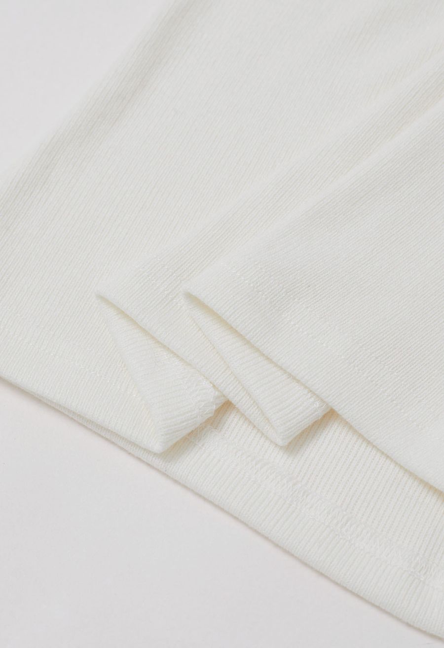 Ruched Fold Neckline Long Sleeve Off-Shoulder Top in White