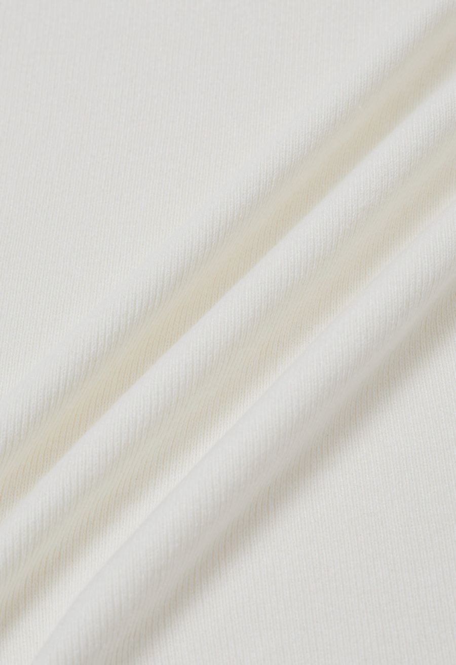 Ruched Fold Neckline Long Sleeve Off-Shoulder Top in White