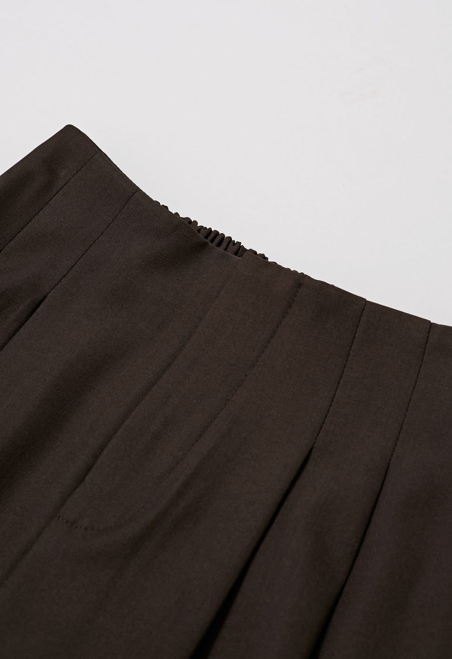 Allure in Motion Elastic Waist Pleats Palazzo Pants in Brown
