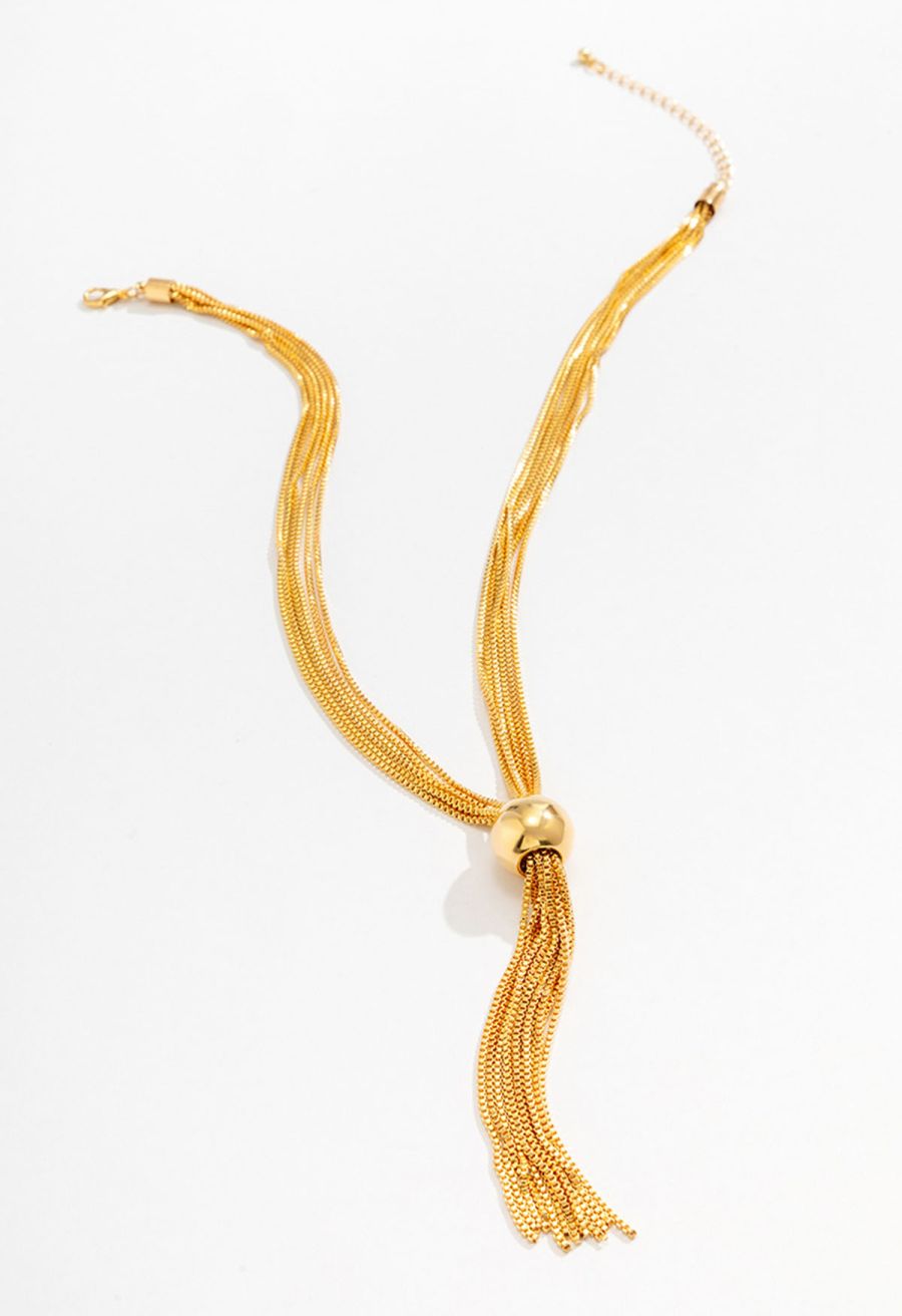 Multi-Layered Tassel Necklace in Gold