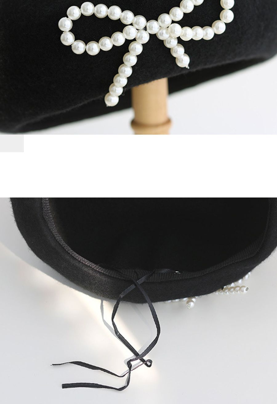 Pearl Bowknot Wool-Blend Beret