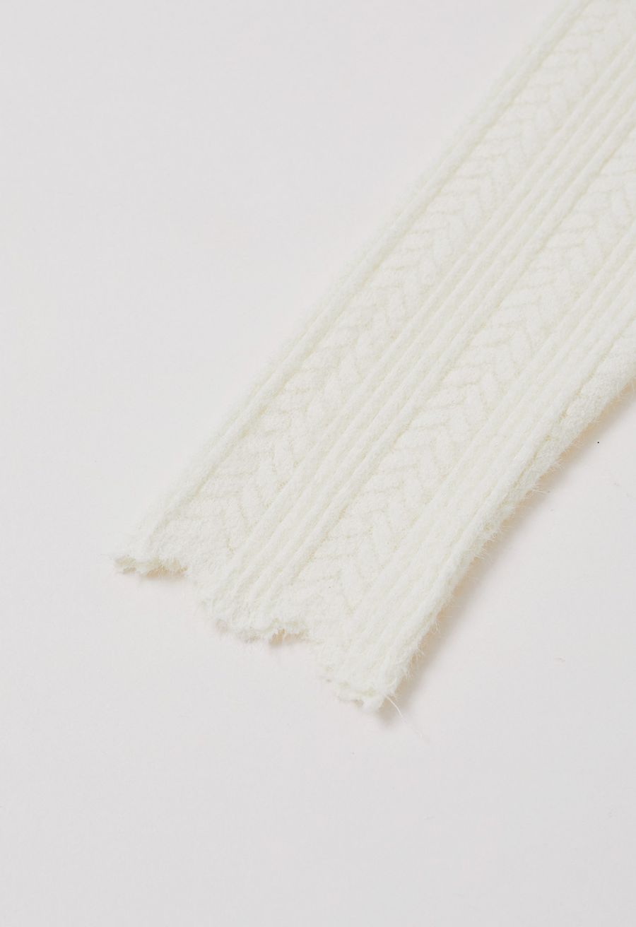 Fuzzy Ribbed Texture High Neck Top in White