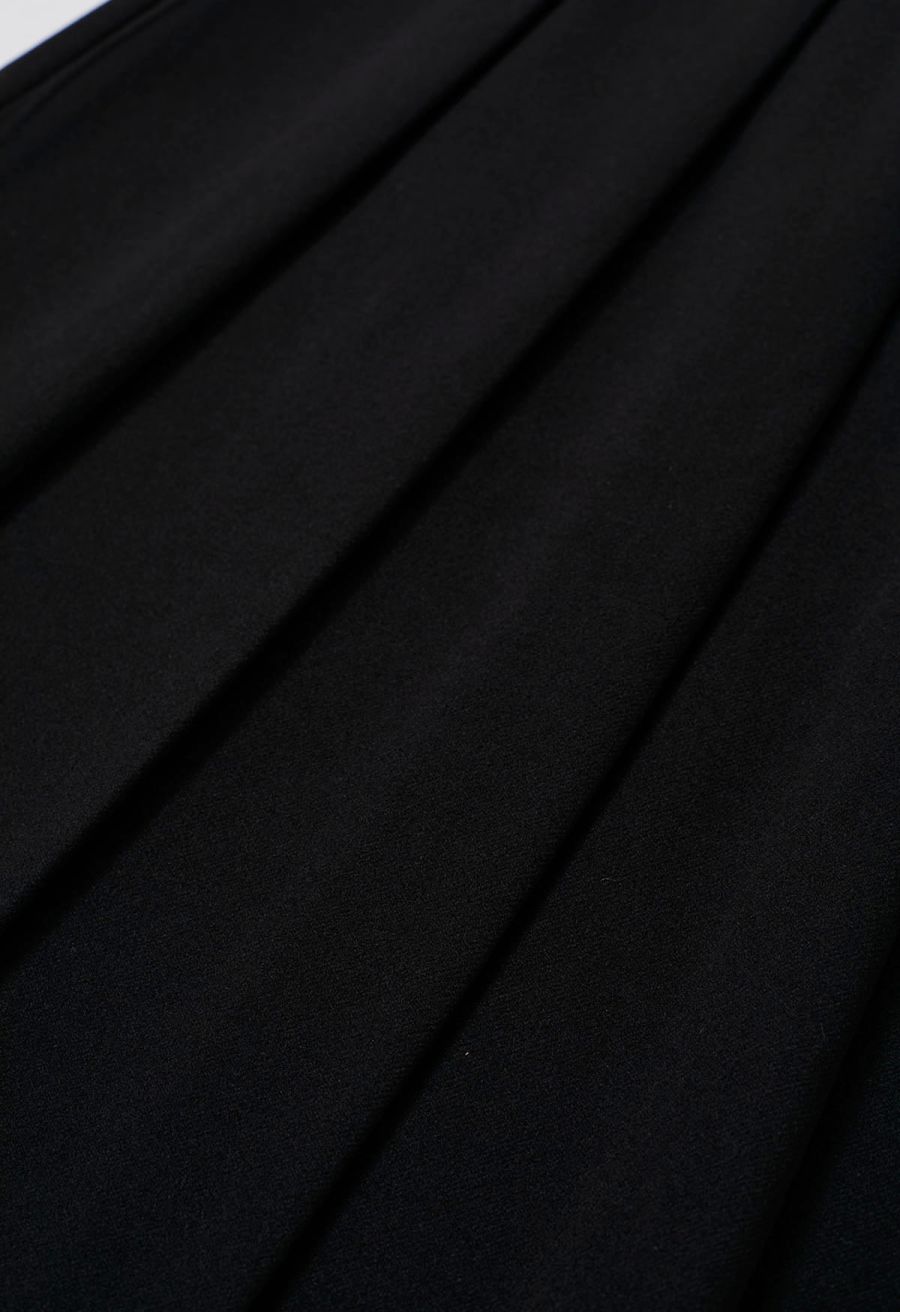 All Seasons Belted Pleated Midi Skirt in Black
