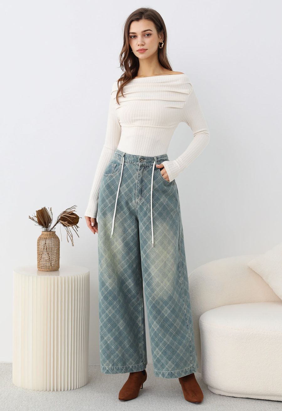 Ribbed Texture Off-Shoulder Ruched Cotton Top in Ivory