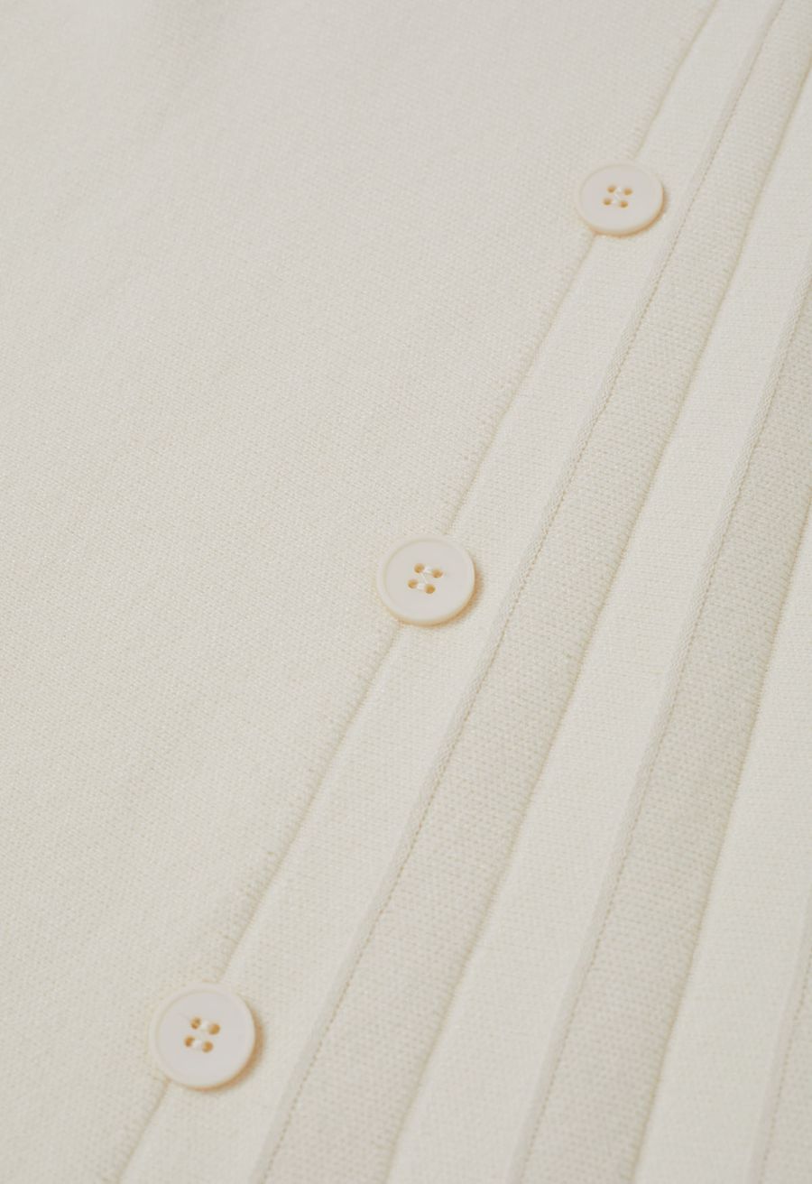 Soft Elegance Button Trim Pleats Knit Skirt in Cream