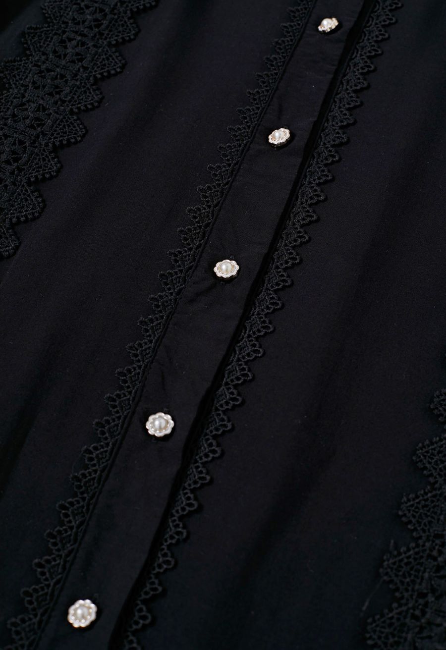 Captivating Lace Tie-Waist Button Down Maxi Dress in Black