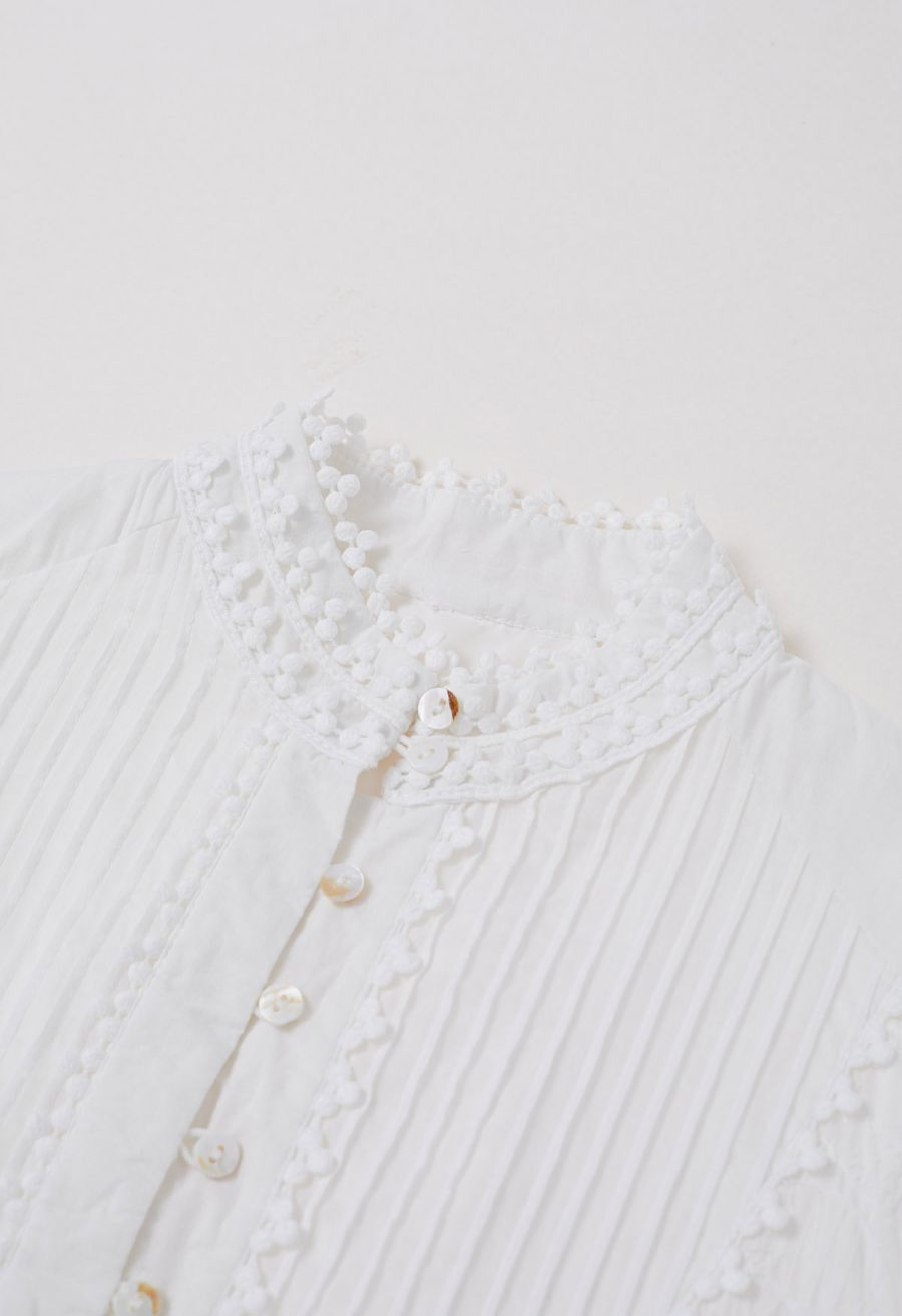 Floral Eyelet Embroidery Tassel String Buttoned Maxi Dress in White
