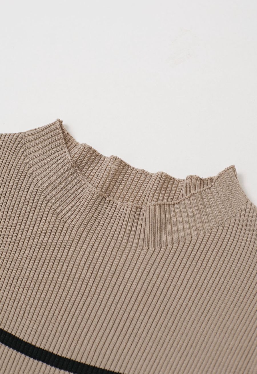 Color Block Stripe Bodycon Knit Midi Dress in Black