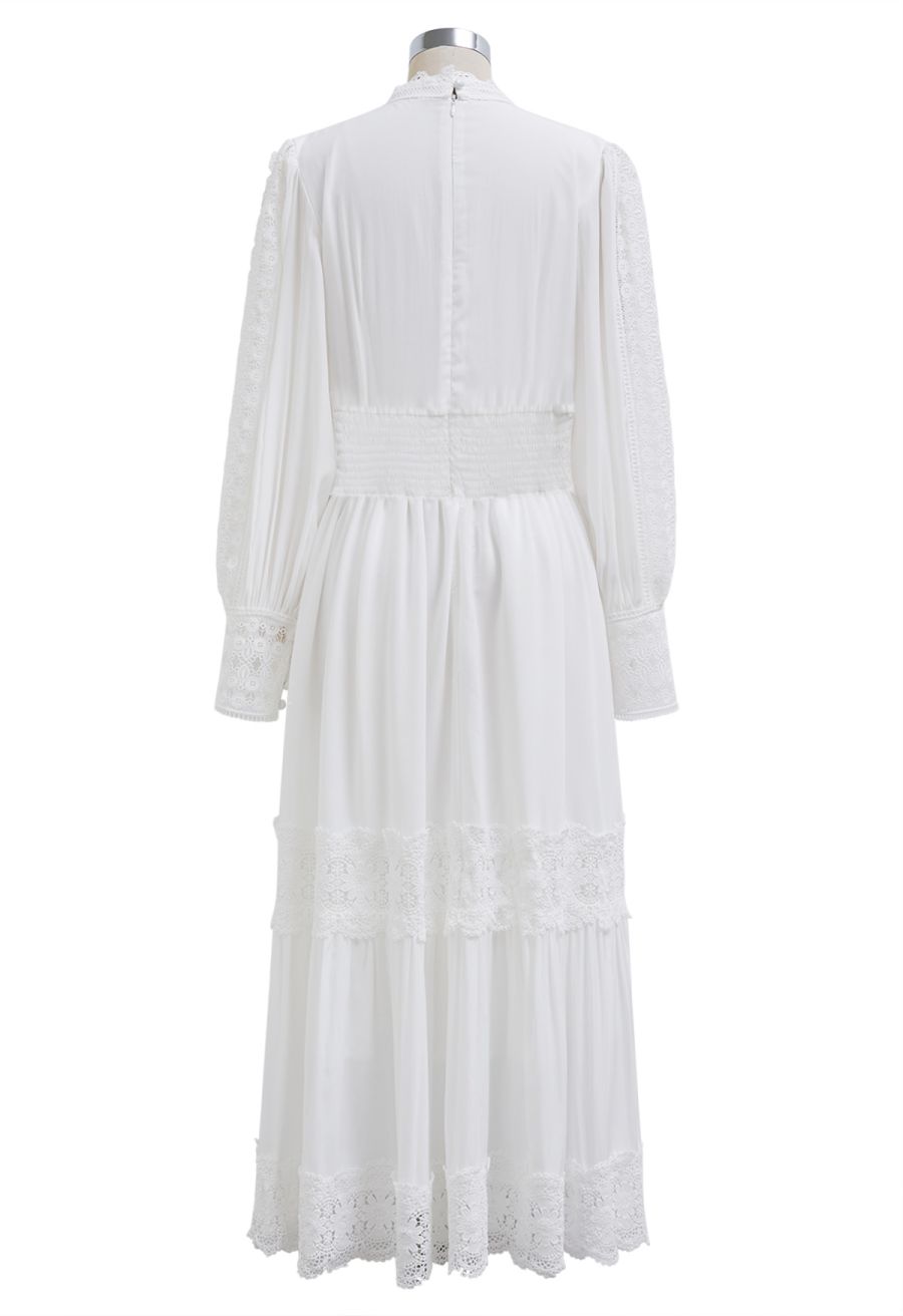 Victorian Elegance Cutwork Lace Maxi Dress in White