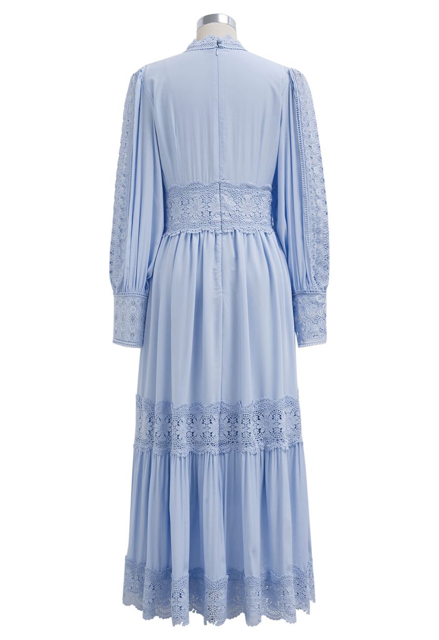 Victorian Elegance Cutwork Lace Maxi Dress in Baby Blue