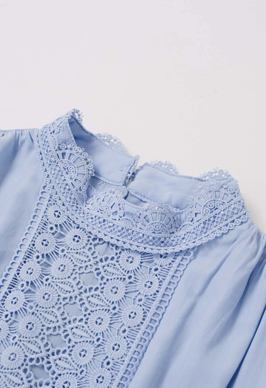 Victorian Elegance Cutwork Lace Maxi Dress in Baby Blue