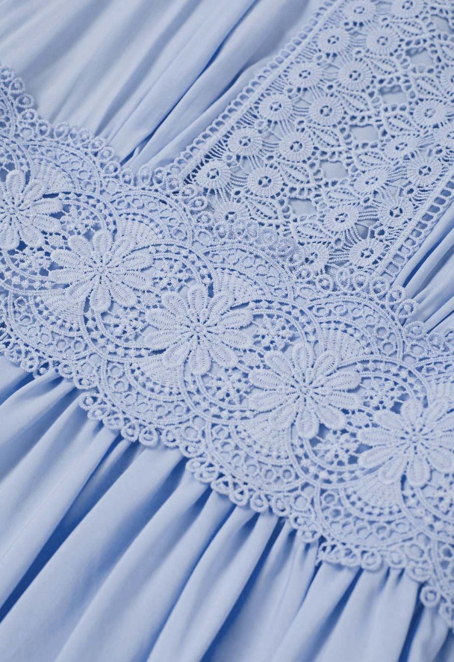 Victorian Elegance Cutwork Lace Maxi Dress in Baby Blue
