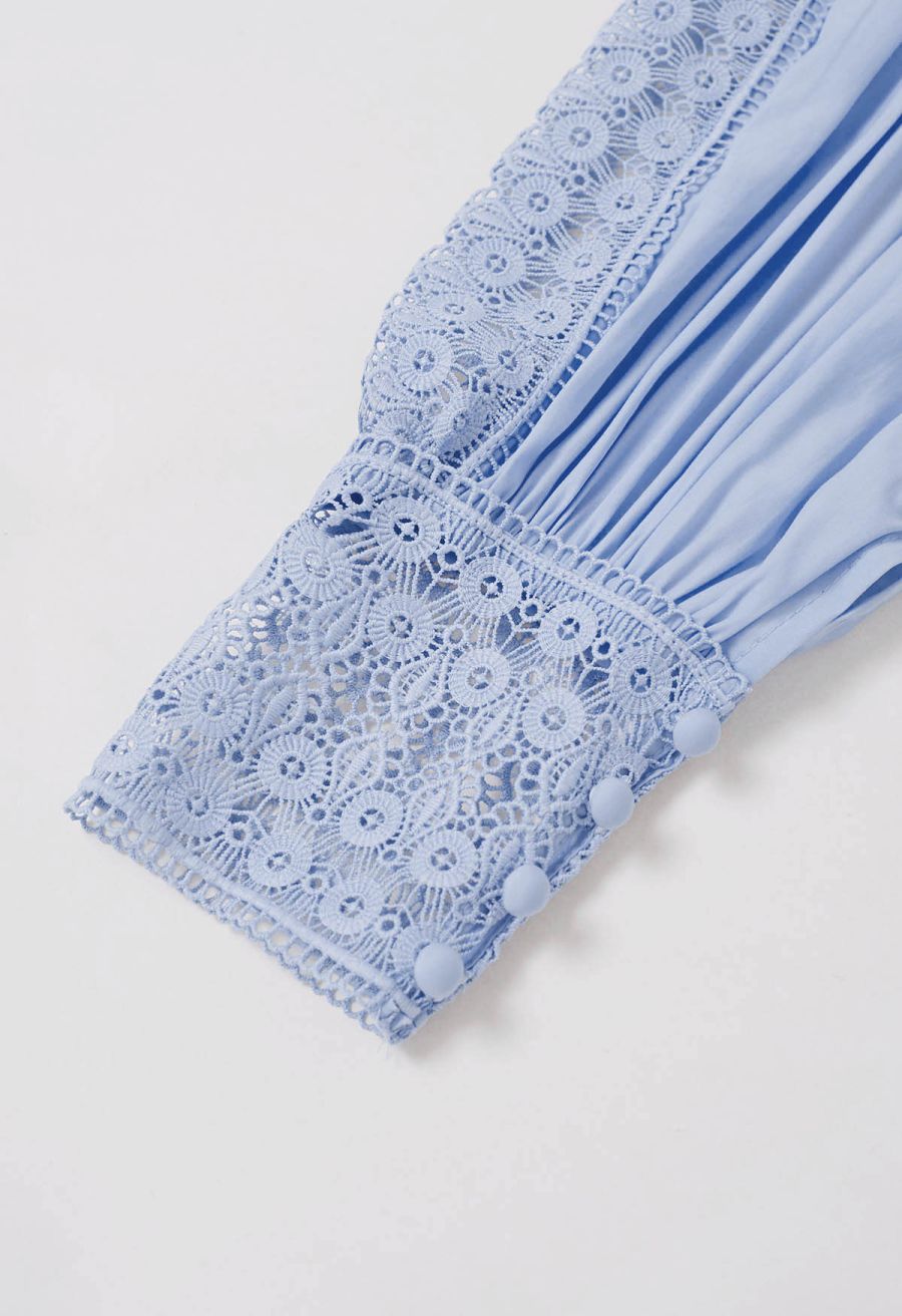 Victorian Elegance Cutwork Lace Maxi Dress in Baby Blue