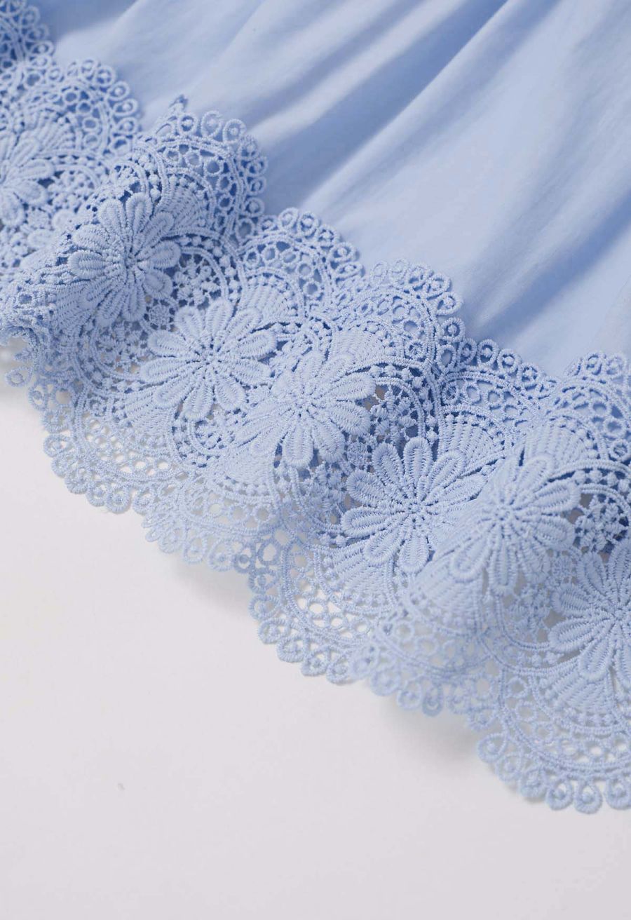 Victorian Elegance Cutwork Lace Maxi Dress in Baby Blue