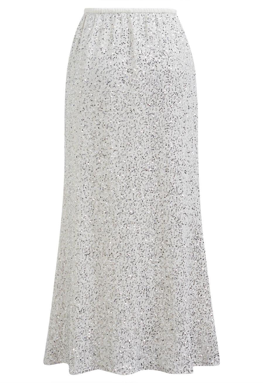 Full Sequin Mermaid Maxi Skirt in Ivory