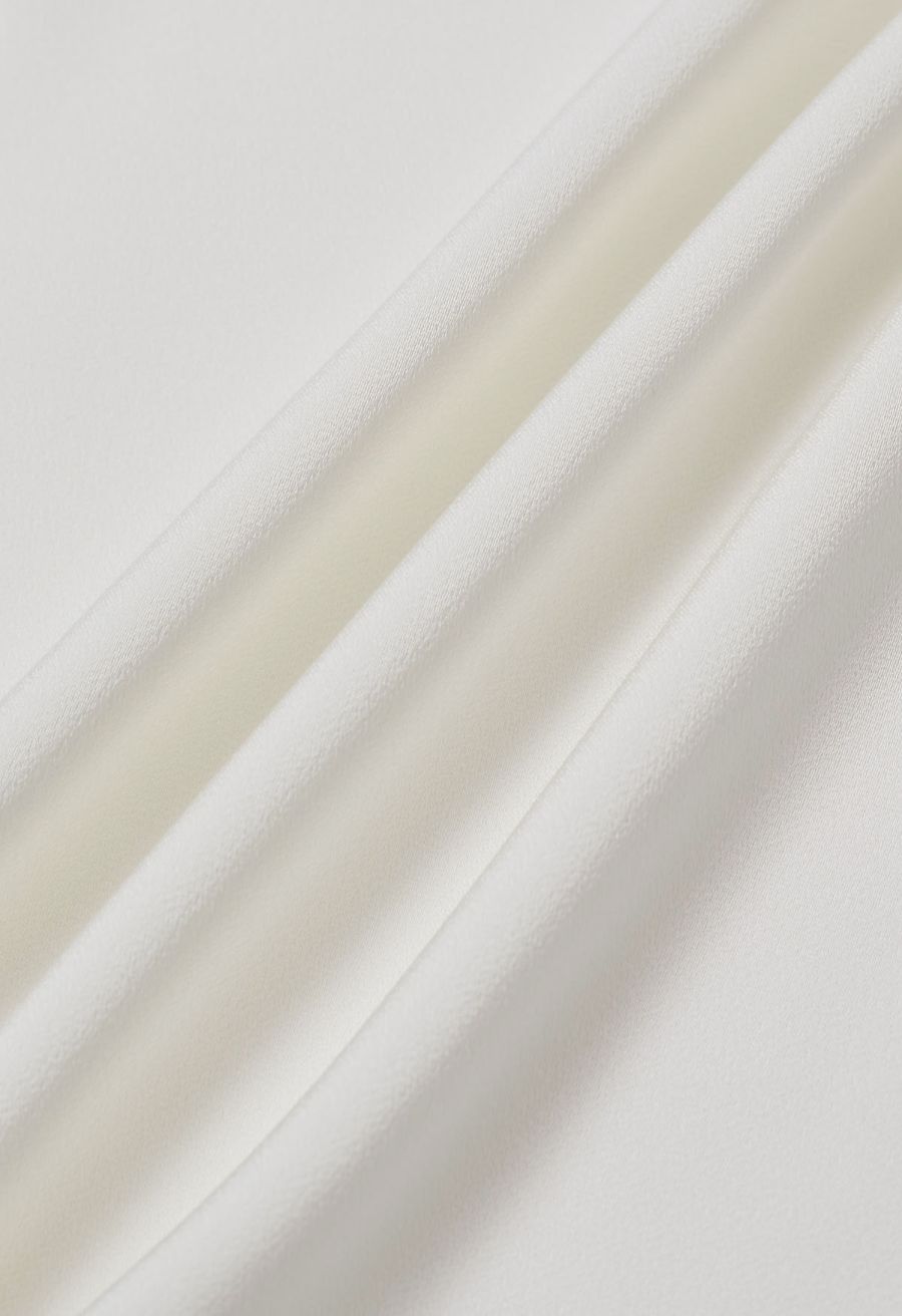 Ribbon V-Neckline Twist Detail Satin Top in Cream