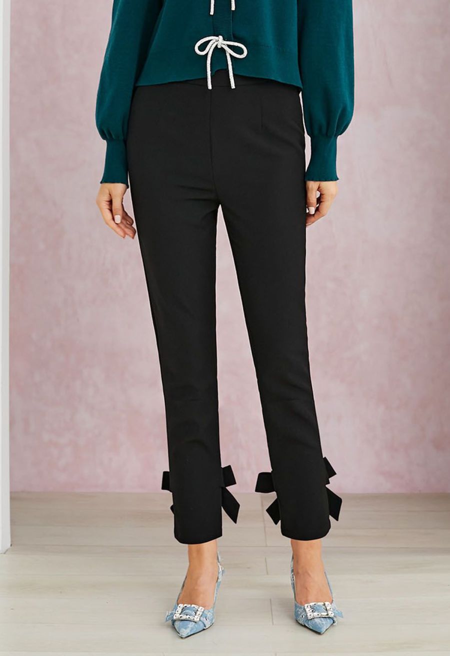 Decorative Bowknot Ankle Crop Pants