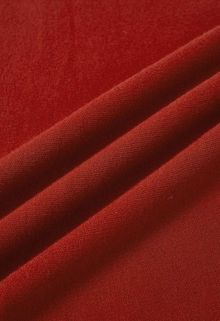 Solid Color A-Line Knit Midi Skirt in Red