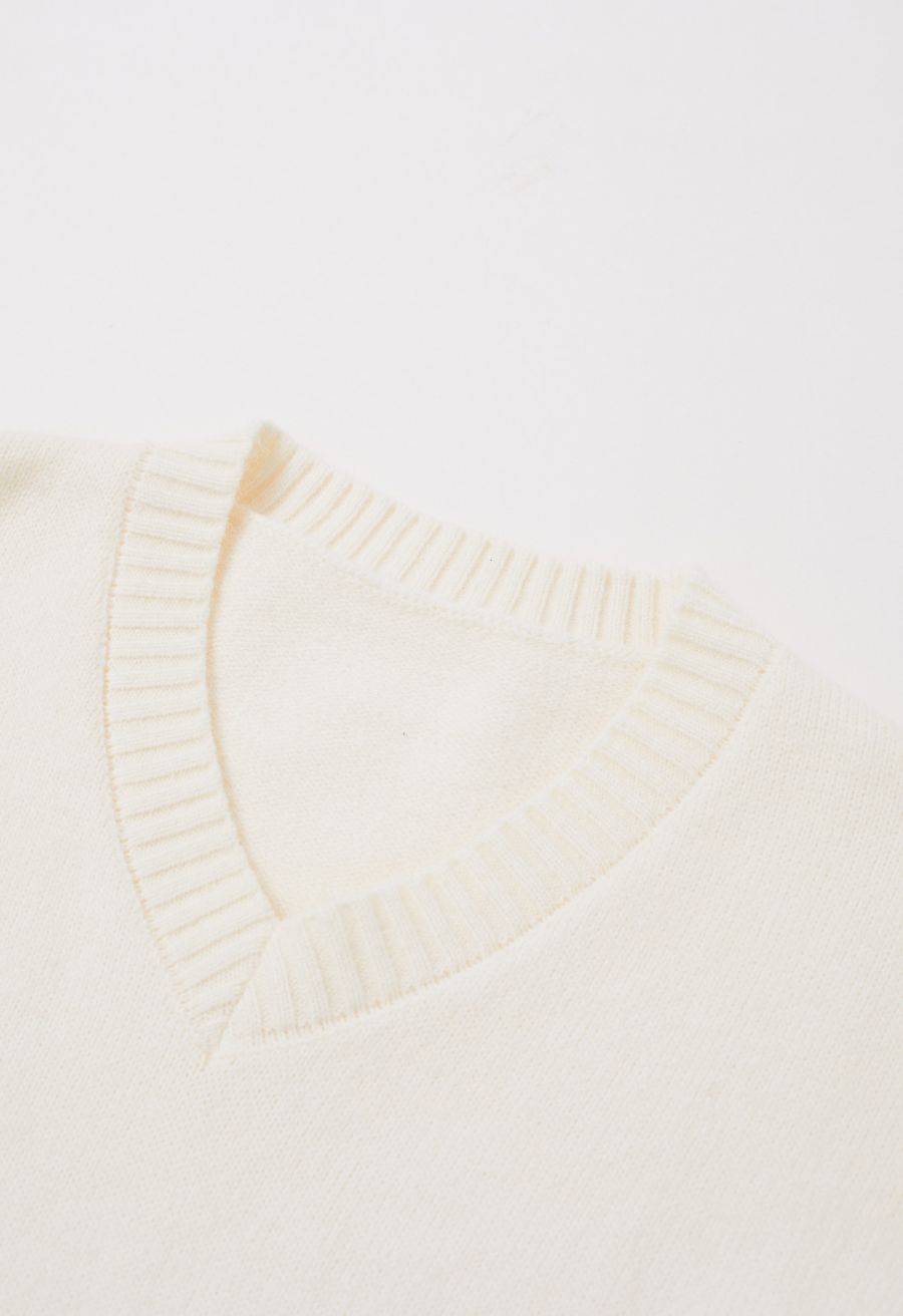 Cozy White Dropped Shoulder Knit Sweater Dress with Pom-Pom Scarf