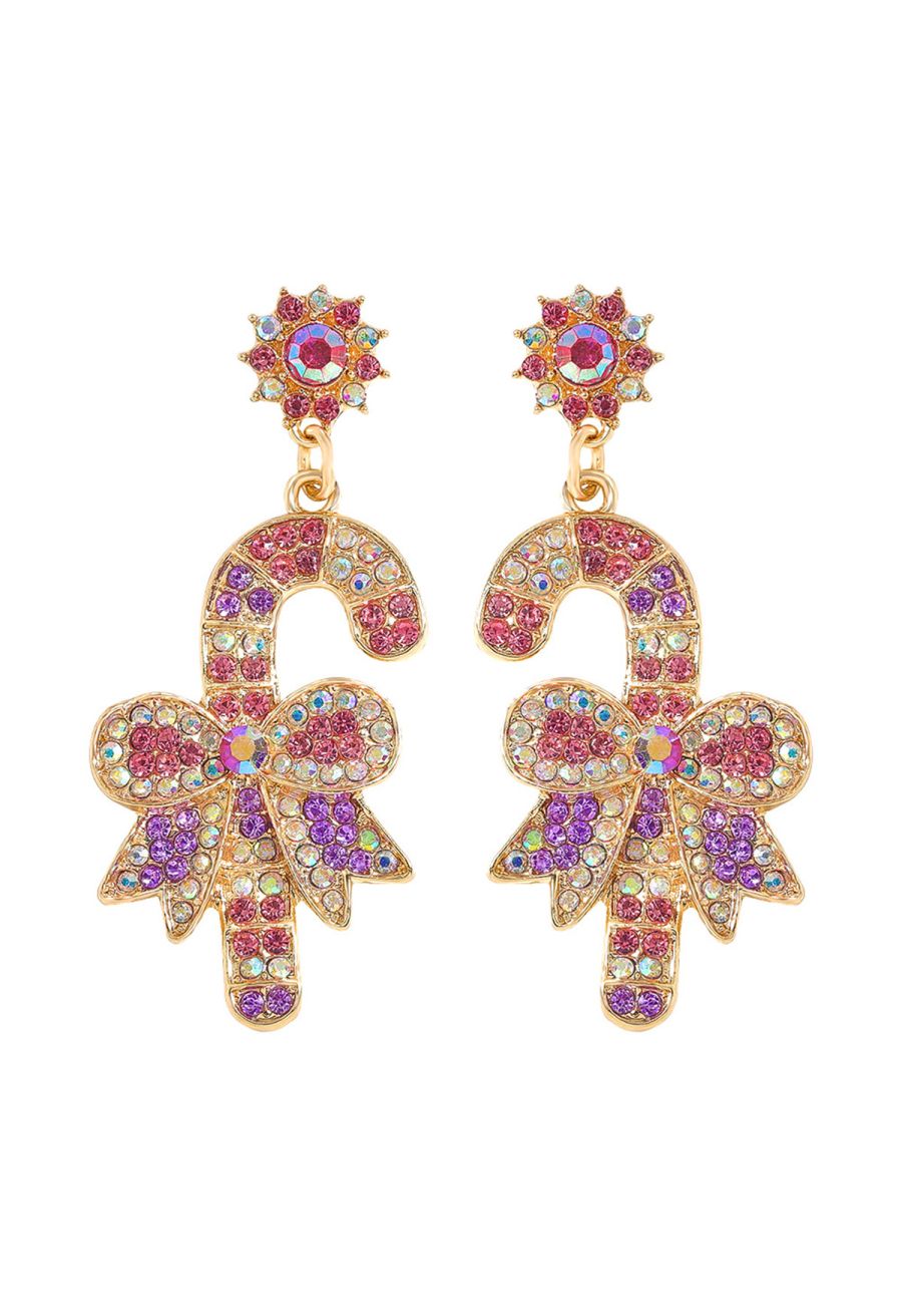 Candy Cane Bowknot Zircon Earrings