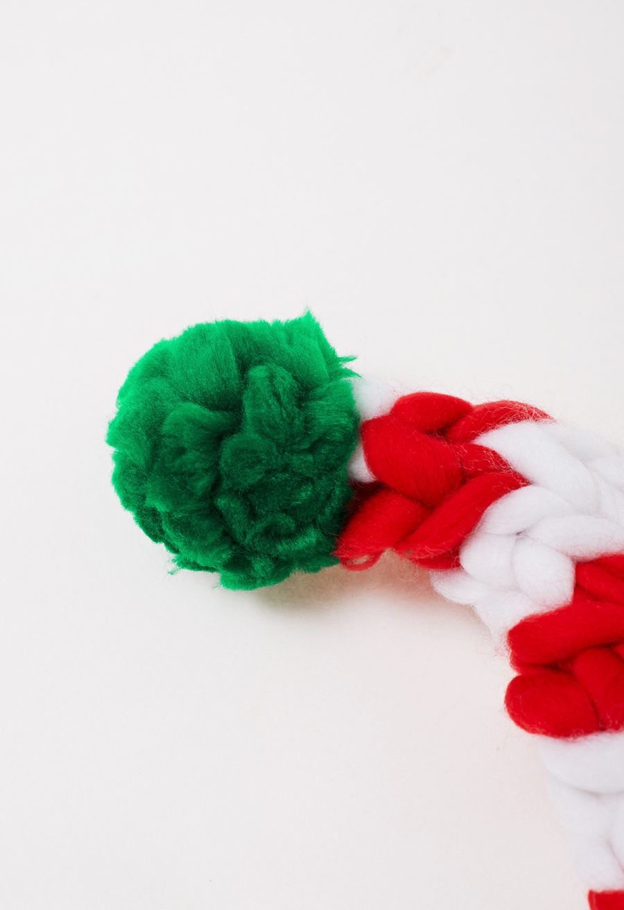 Braided Hand-Knit Pom-Pom Christmas Hat in Stripe