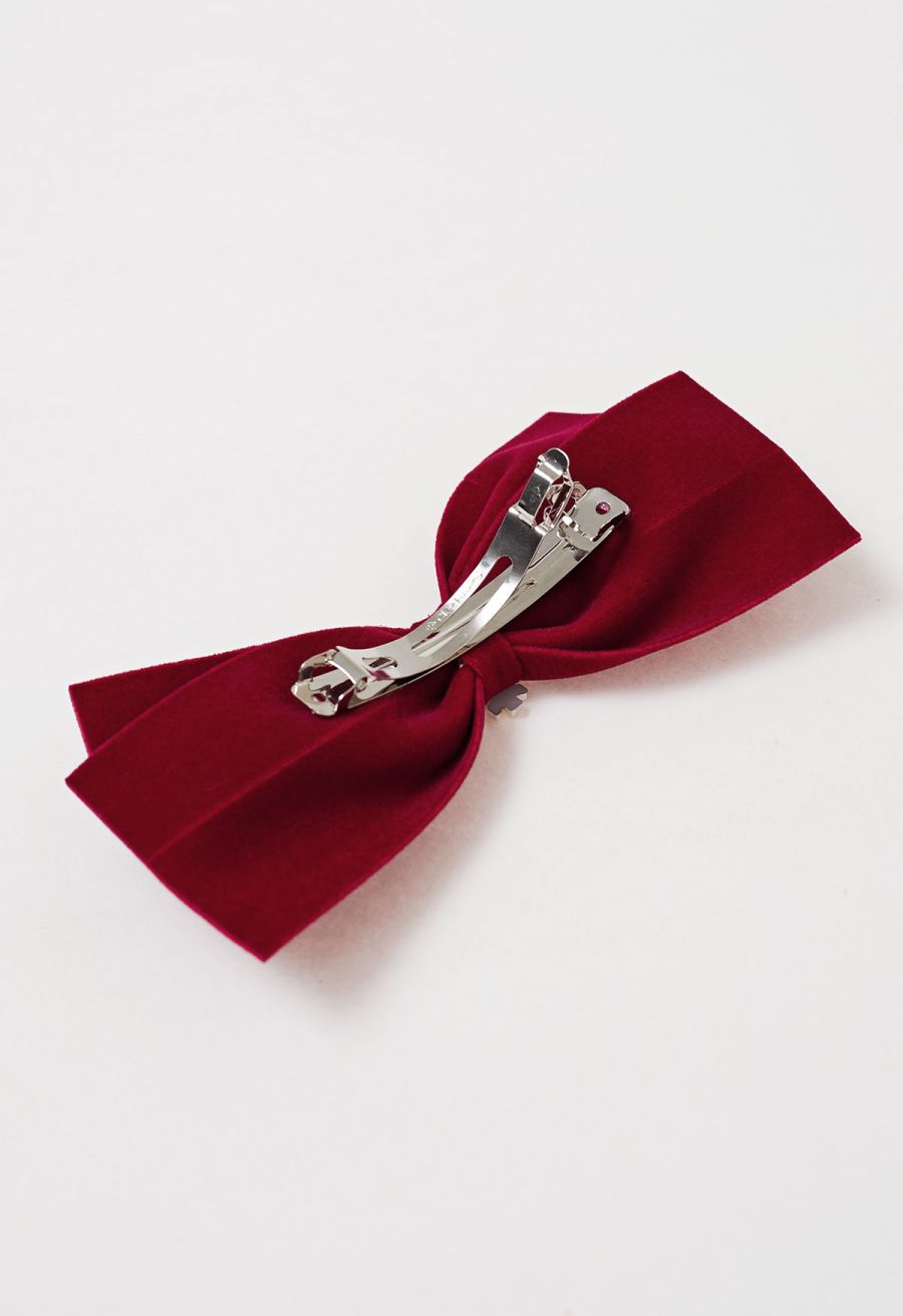 Snowflake Velvet Bowknot Hair Clip in Burgundy