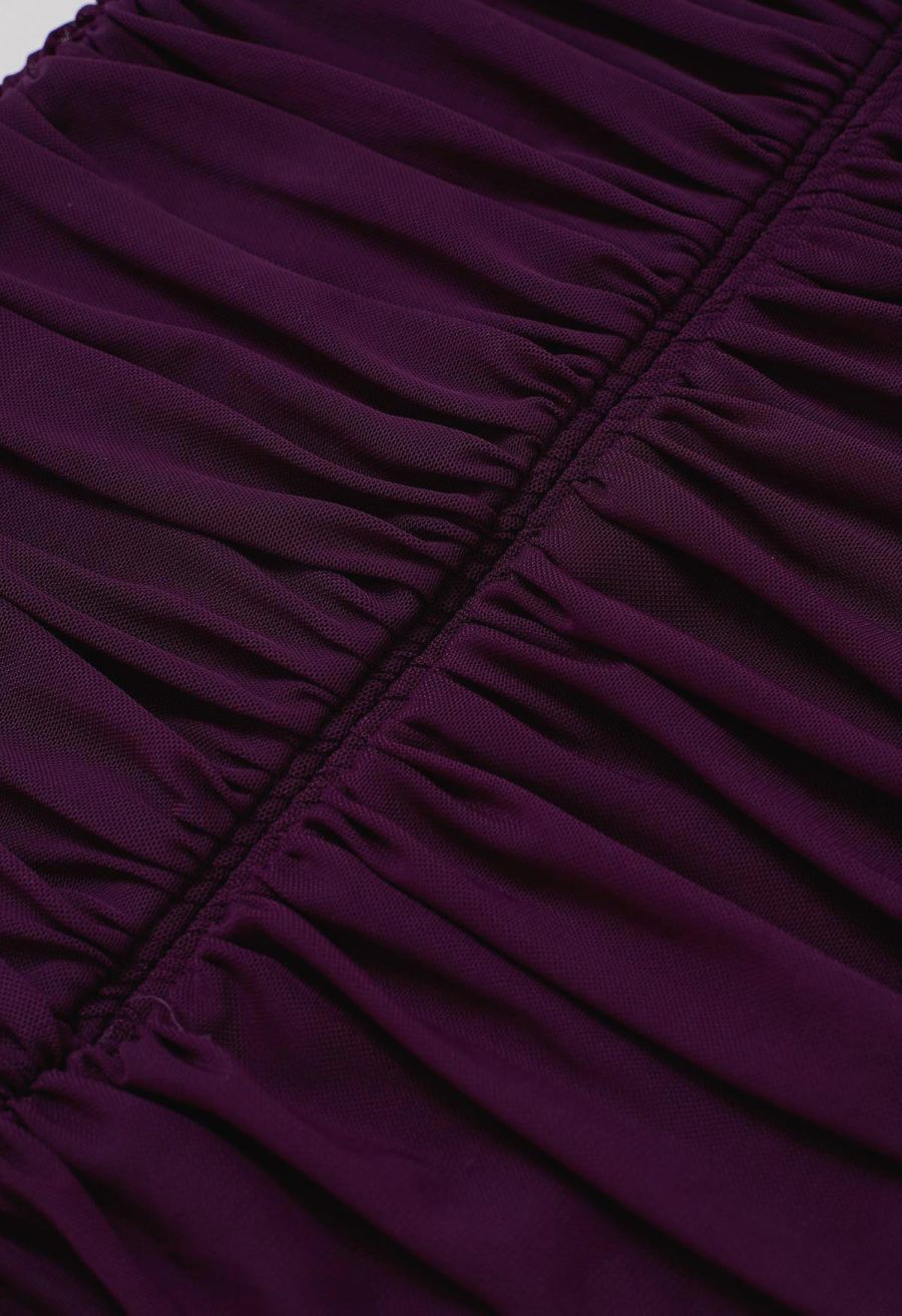 Illusion Plum Ruched Sheer Sleeve Mini Dress