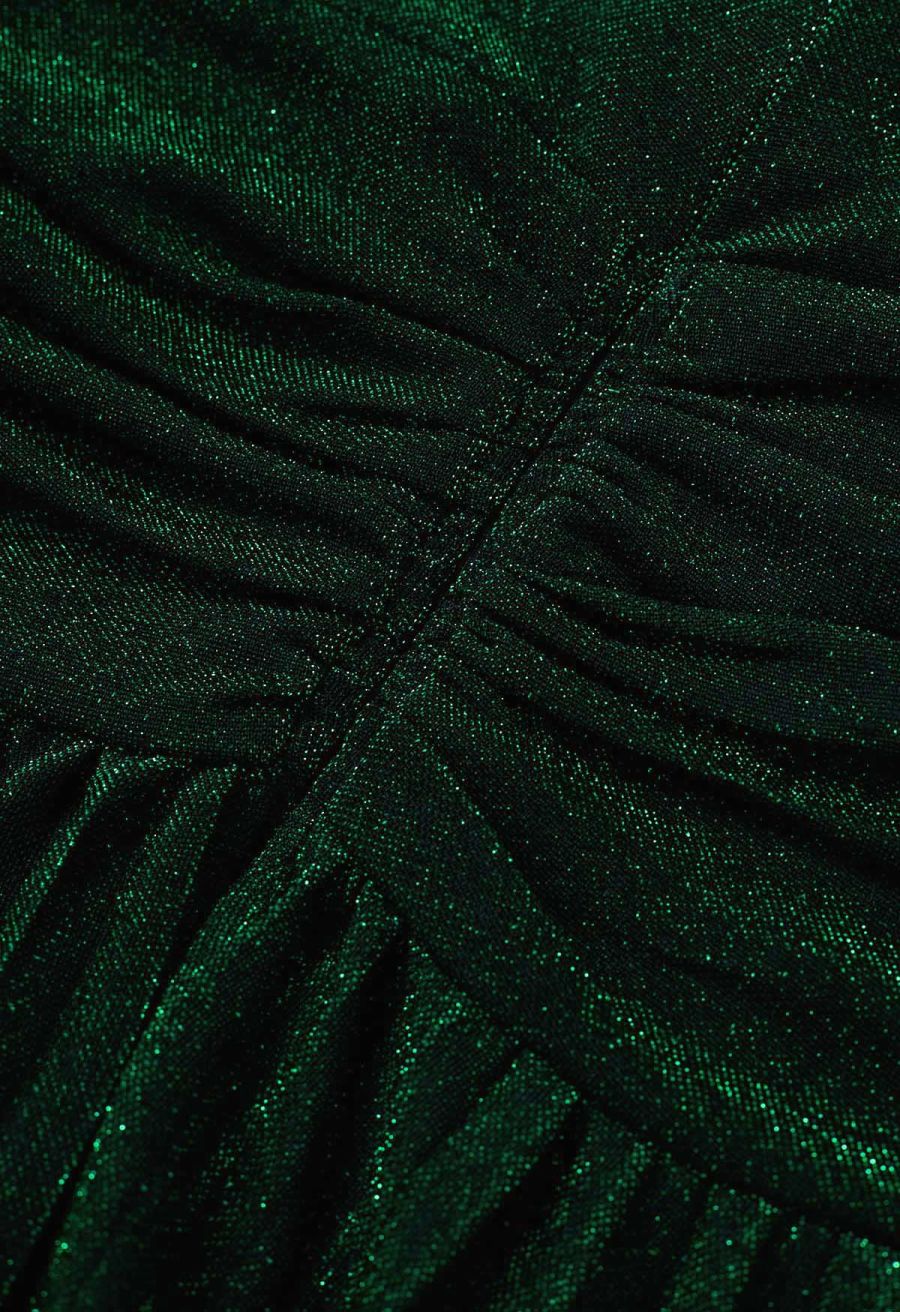 Glistening Twisted Front Pleated Maxi Dress in Emerald