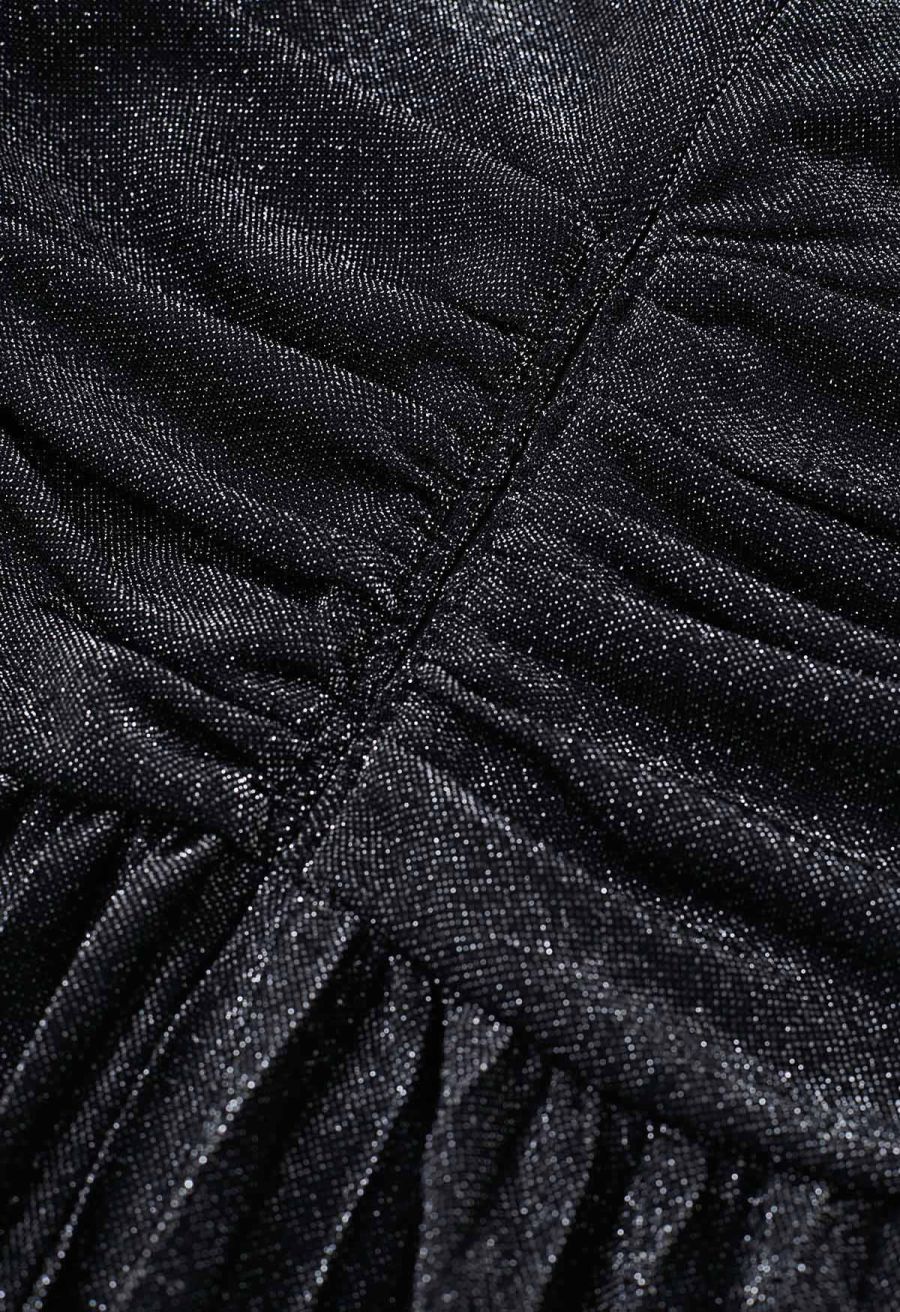 Glistening Twisted Front Pleated Maxi Dress in Smoke