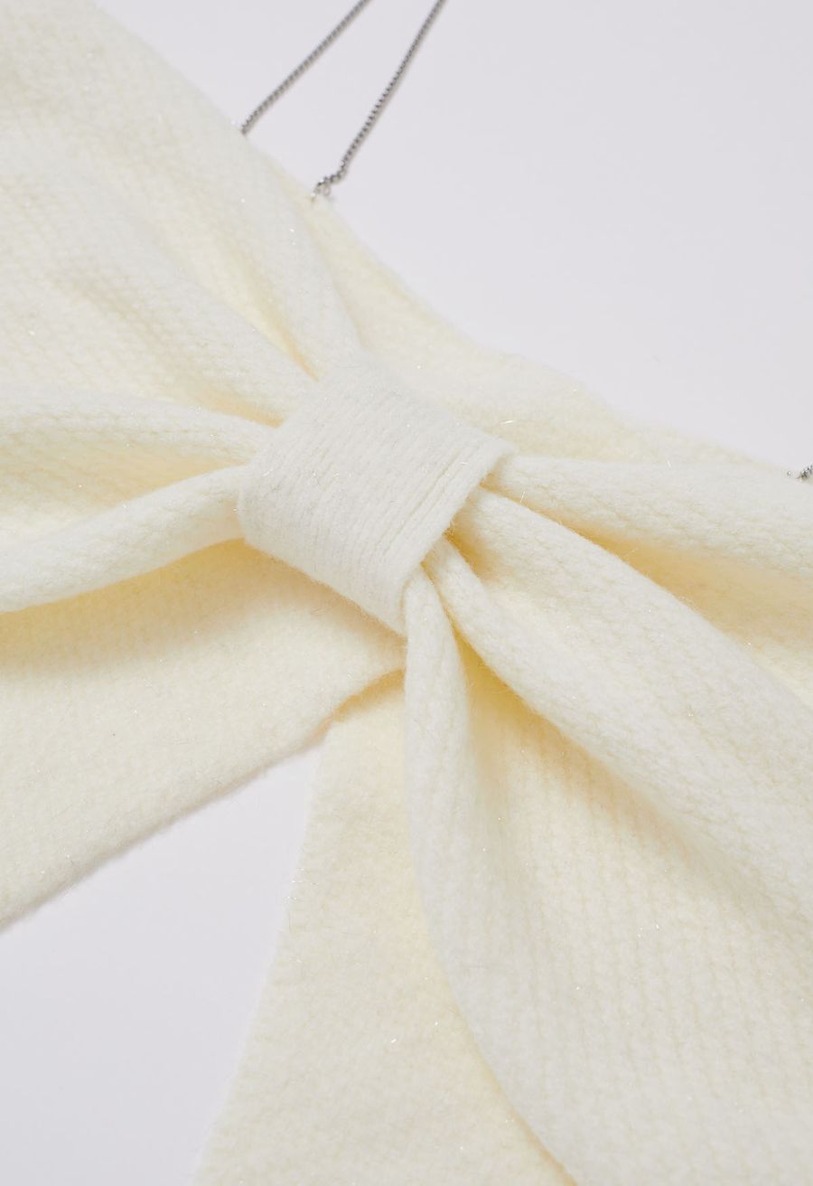 Bowknot 2 Pieces Metallic Mix Knit Sweater Dress in Cream
