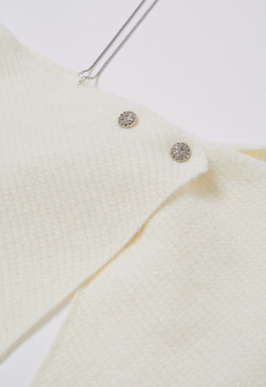 Bowknot 2 Pieces Metallic Mix Knit Sweater Dress in Cream