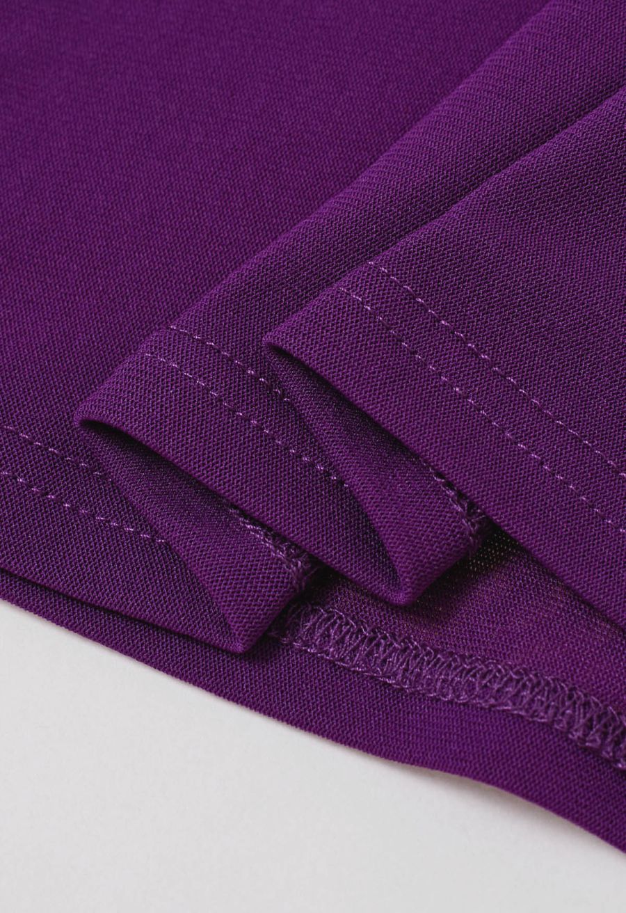 Twist Front Double-Layered Mesh Mock Neck Top in Purple