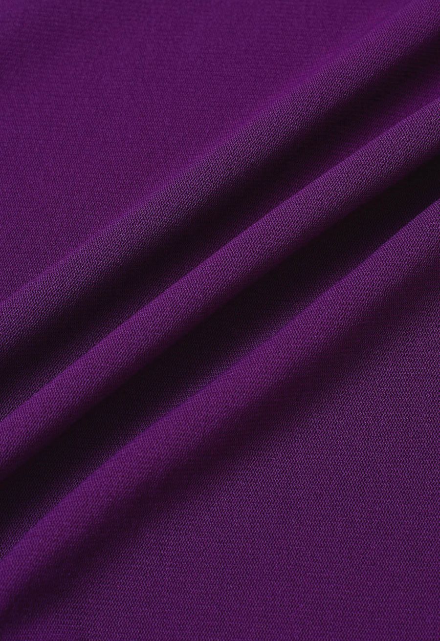 Twist Front Double-Layered Mesh Mock Neck Top in Purple